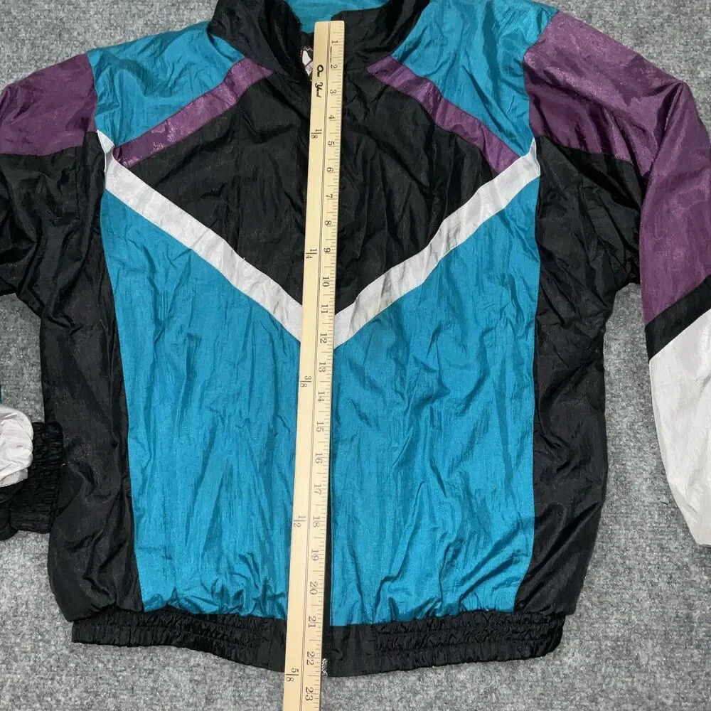 Sunterra Vintage Jacket Youth L Black Teal Purple Ski Outdoors Full Zip Pockets